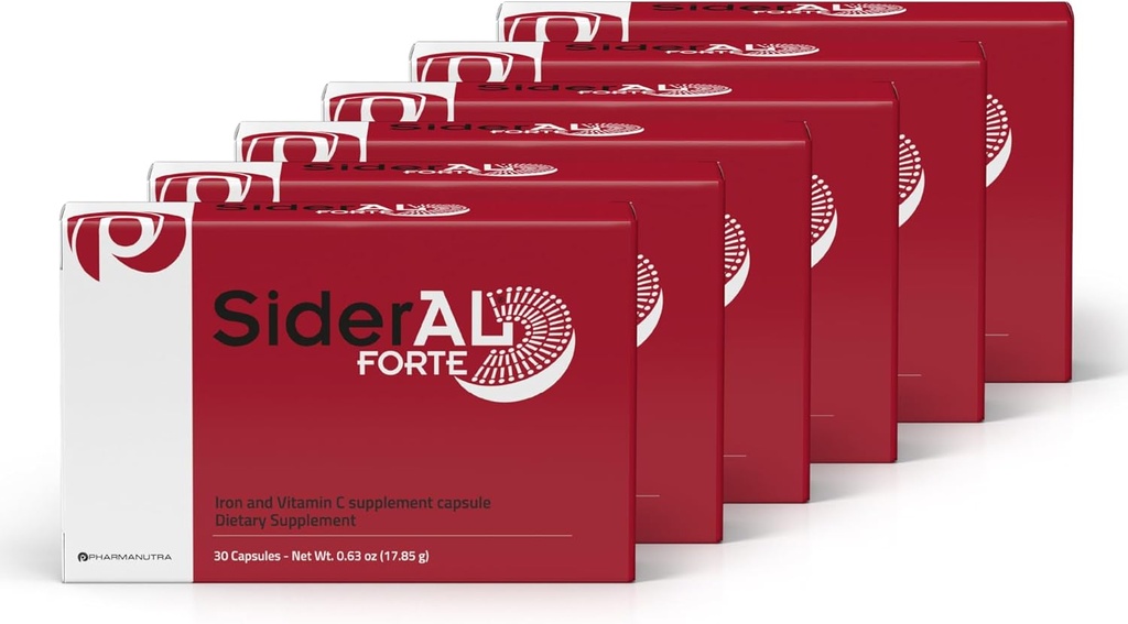 Supplément de fer solide SiderAL et vitamine C pour les femmes et les hommes - Supplément Premium pour l'insuffisance et l'anémie - Absorption élevée - Douce sur l'estomac - Non constipant - 180 capsules