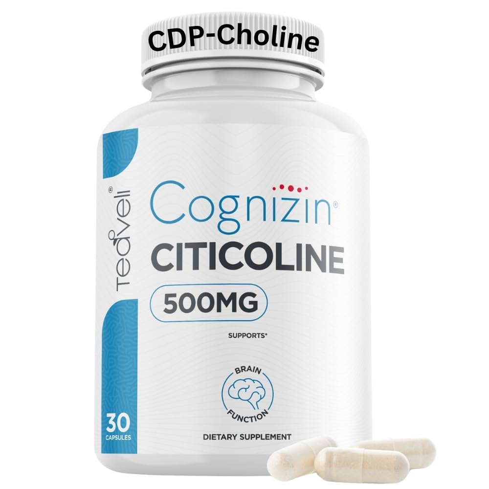 Teaveli Cognizin Citicoline- 500mg CDP Choline Capsules- Supplément Cerveau cliniquement étudié pour soutenir la clarté, la concentration et la mémoire – La plupart des suppléments Choline biodisponibles - 30 portions