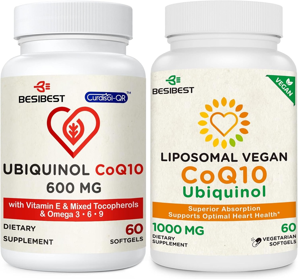 CoQ10 600mg Ensemble 1PCS avec 1000mg CoQ10 Liposomale Supplément Ubiquinol 1PCS