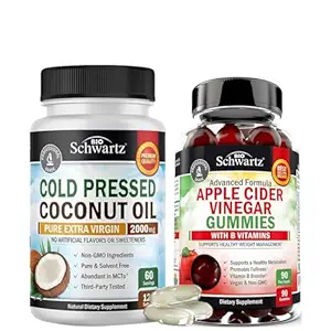 Gommes de vinaigre de cidre de pomme BioSchwartz avec vitamines complexes B (3 mois d'approvisionnement) Plus Capsules d'huile de coco MCT pressées à froid (2 mois d'approvisionnement)