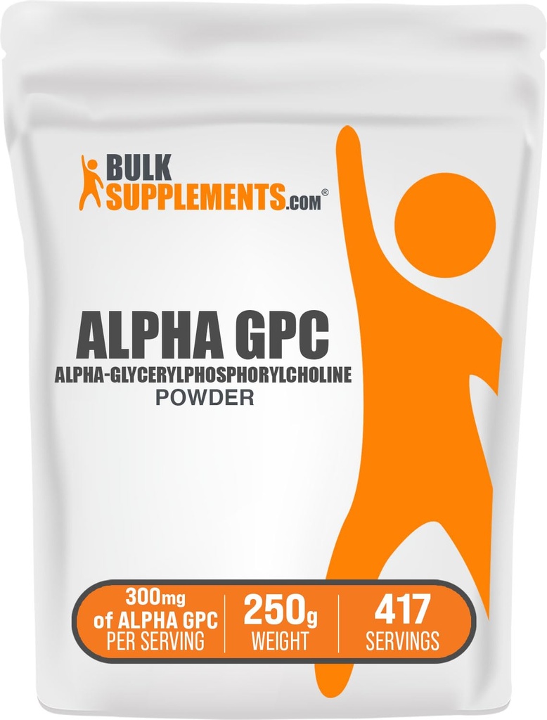BulkSupplements.com Poudre Alpha GPC - Suppléments Choline, Alpha GPC 300mg - Sans saveur et sans gluten, 600mg par portion, 250g (8,8 oz) (paquet de 1)