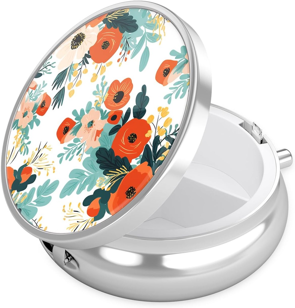 Boîte à pilules Nipichsha, petit étui à pilules pour la Purse & Pocket, organisateur mignon de médecine de voyage, porte-conteneur de médicaments portables pour tenir les vitamines, médicaments, huile de poisson et supplément, B07-Beautiful Flowers