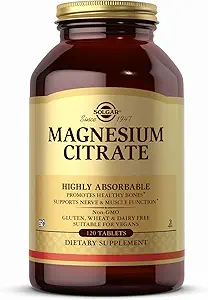 Solgar Magnesium Citrate - 120 Tablets - Supports Nerve & Muscle Function - Highly Absorbable - Non-GMO, Vegan, Gluten Free, Kosher - 60 Servings