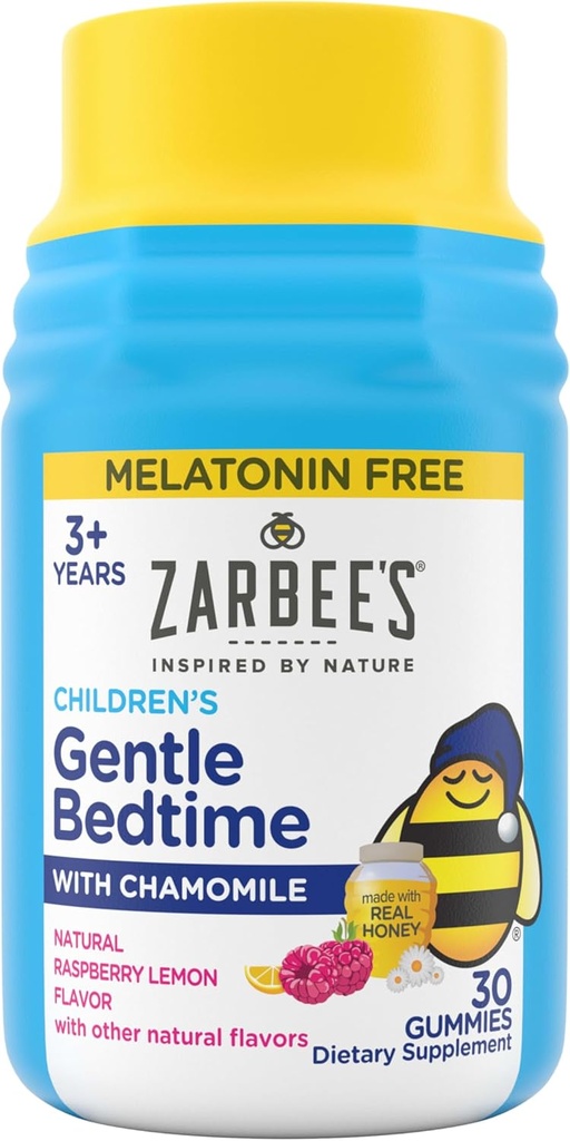 Zarbee's Gentle Bedtime Gummies for Kids - Melatonin-Free Blend of Natural Honey, Raspberry Lemon, and Chamomile Helps Children Unwind and Relax to Prepare for Sleep, 30ct