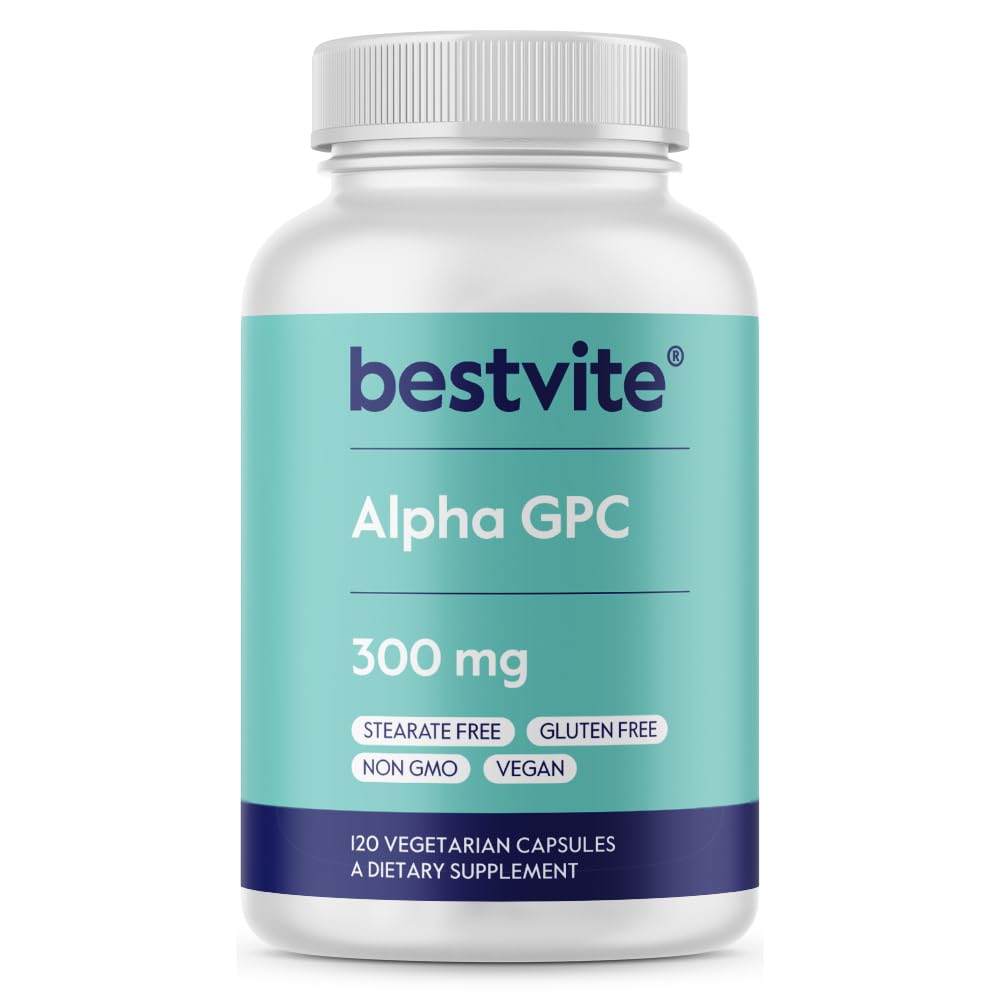 BESTVITE Alpha GPC Choline 600mg par portion (120 gélules de légumes) - Pas de stéarate - Vegan - Non OGM - Sans gluten