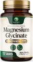 Magnésium Glycinate 500mg - Chélaté pour l'ultra-absorption - Soutiens os, muscles, nerfs et santé cardiaque, soutien du sommeil de la nature, meilleur supplément de magnésium pilules pour le soutien du corps entier - 120 comprimés