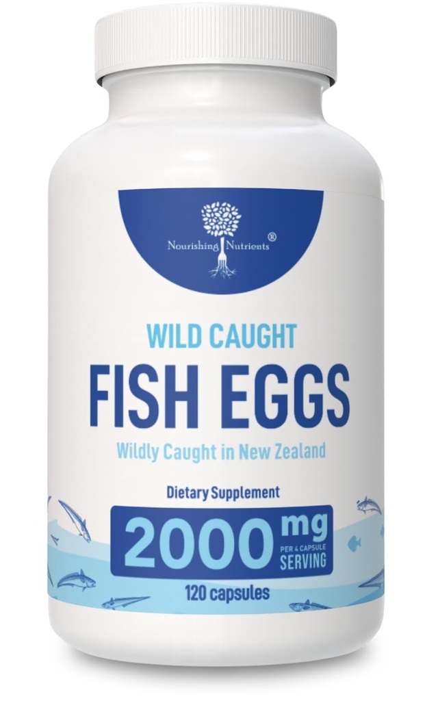 Oeufs de poisson capturés à l'état sauvage 2 000mg - Supplément Omega 3 pour les yeux, la santé du cerveau, soutient l'immunité, les os et les dents, le soutien de l'humeur avec Omega 3-6-9 Capsules d'oeufs de poisson