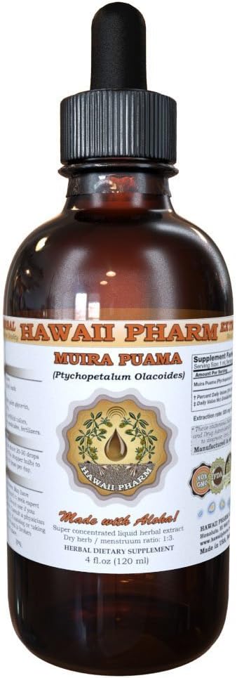 HawaiiPharm Muira Puama Extrait liquide, Bio Muira Puama (Ptychopetalum Olacoides) Supplément de teinture 2 oz