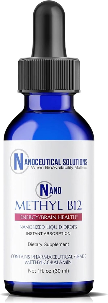 NANO METHYL B-12, 1000MCG Methylcobalamin, nanosized liquid drops for INSTANT ABSORPTION, East to Use. Delicious Berry Flavor.