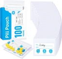 Sacs à pilules ZIKEE pour les voyages, Pochettes à pilules réutilisables BPA Free 2,75" x 3,54", Sacs médicaux quotidiens avec capacité XL pour 24 huiles de poisson, Organisateur de vitamines avec zone d'écriture personnalisable (100 Nombre)
