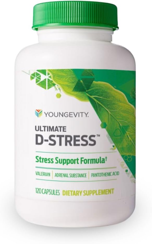 Youngevity Ultimate D-StressTM – Supplément de soulagement du stress naturel avec Magnésium, Extrait de racine valériane et Vitamines B – Soutient la santé adrénale et le système nerveux – 120 capsules (paquet de 1)