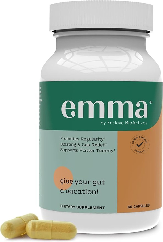 Emma Gut Health - Gas and Bloating Relief, Constipation, Leaky Gut Repair - Gut Cleanse & Restore Digestion - Régler le mouvement Bowel. Probiotiques et alternative laxative, 60 capsules