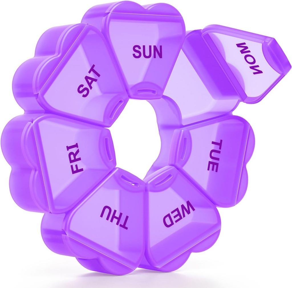 Grand organisateur hebdomadaire de pilules, boîte à pilules 7 jours, KAPENS Cas quotidien de vitamines Compartiments de grande capacité, contenants de pilules pour suppléments de médecine de l'huile de poisson, violet