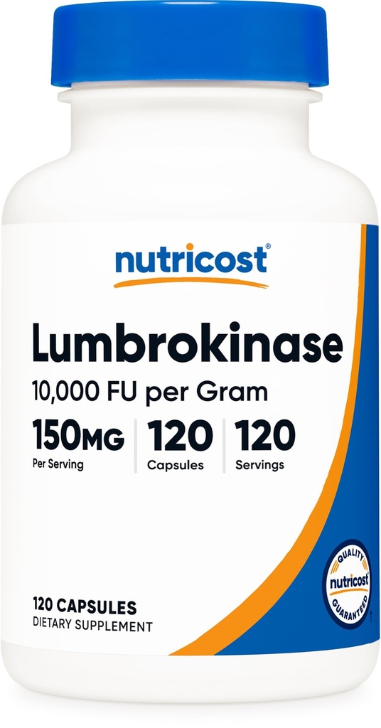 Nutricost Lumbrokinase Capsules 150 mg (120 Capsules) - Sans gluten, végétalien, sans OGM