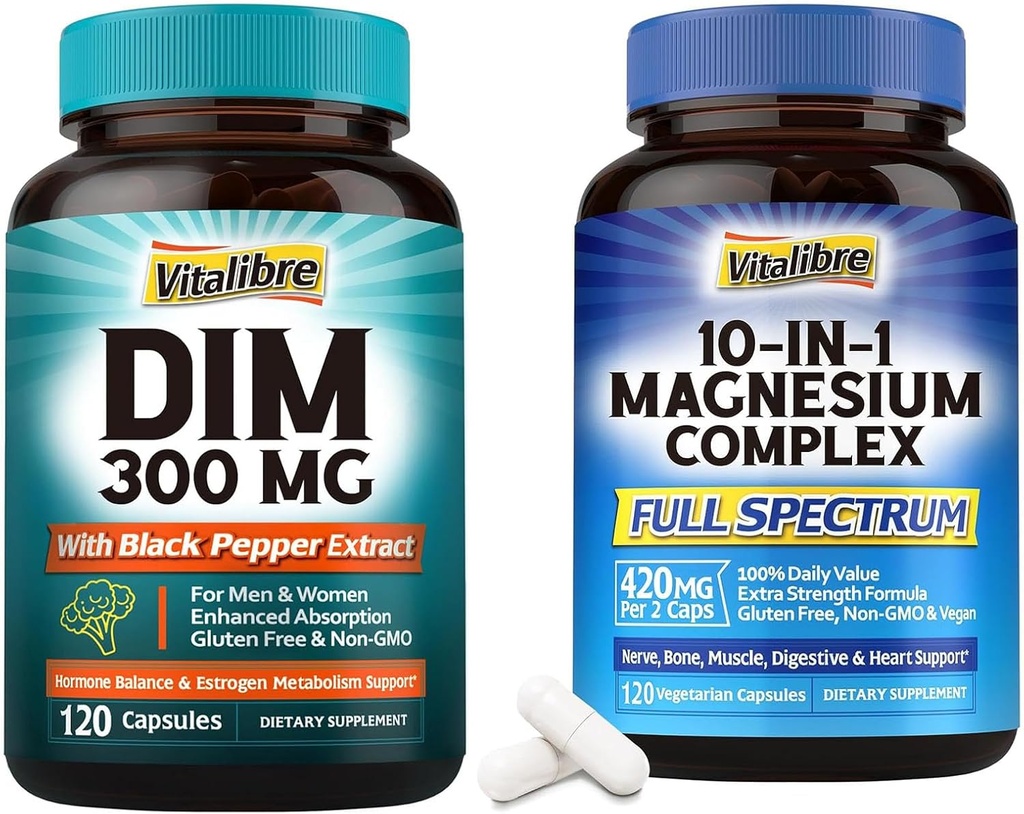 Supplément DIM 120 Capsules & 10 en 1 Complexe Magnésium 120 Capsules