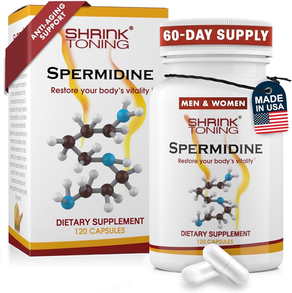 Shrink Spermidine Supplements Skin & Anti-Aging Support – 120 Vegan Caps 100% Natural Polyamine for Men and Women, Overall Wellness – Non-GMO, USA Made – with High Spermidine, Zinc & Thiamin