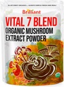 Le meilleur mélange biologique d'extrait de poudre de champignons 7 d'Ellie - Reishi, Lion's Mane, Chaga, Turkey Tail, Cordyceps, Maitake & Shiitake - Double extrait - Pure No Fillers - 8oz / 228 1g Portions......