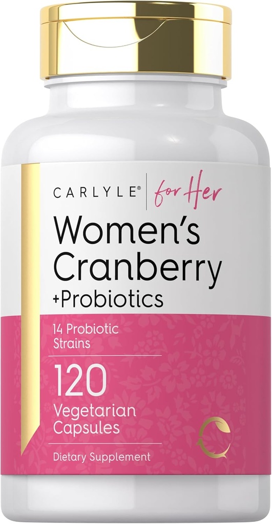 Carlyle Women's Cranberry Plus Probiotics | 120 Capsules | with 14 Probiotic Strains | Vegetarian, Non-GMO, Gluten Free Supplement | for Her