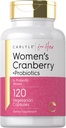 Carlyle Women's Cranberry Plus Probiotiques de 120 capsules avec 14 souches probiotiques de légumes, non OGM, supplément sans gluten pour elle
