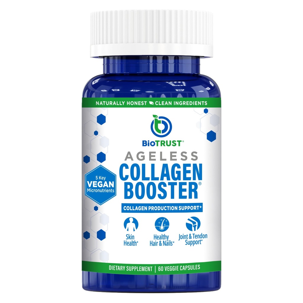 BioTrust sans âge Collagen Booster, Powerfully Support Beauty from Inside, Vegan Collagen Builder pour la peau Glowing, cheveux magnifiques, beaux ongles, articulations saines, 60 capsules (30 portions)