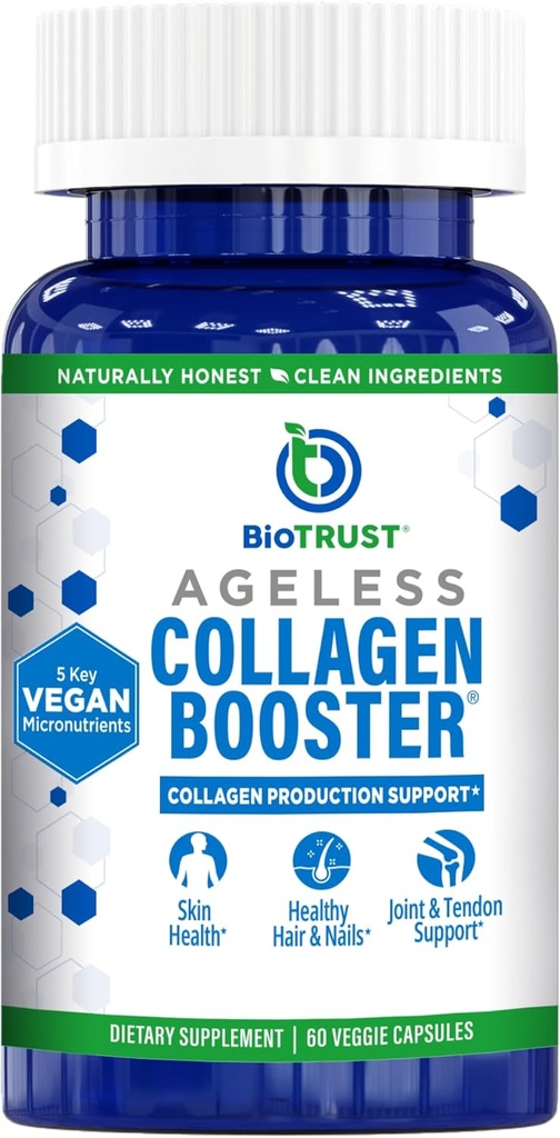 BioTrust sans âge Collagen Booster, Powerfully Support Beauty from Inside, Vegan Collagen Builder pour la peau Glowing, cheveux magnifiques, beaux ongles, articulations saines, 60 capsules (30 portions)