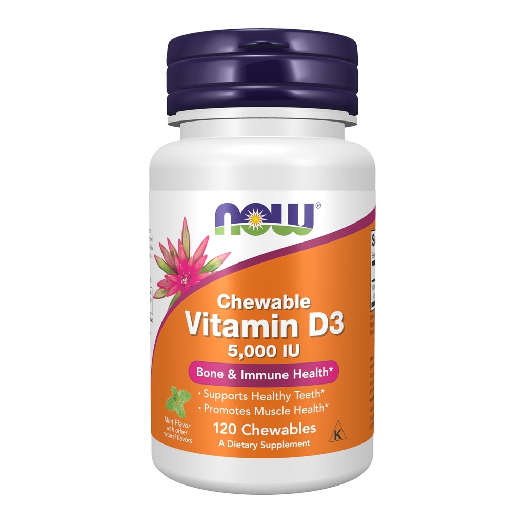 MAINTENANT compléments alimentaires, vitamine D-3 5 000 UI, saveur de menthe naturelle, soutien structurel*, 120 à croquer