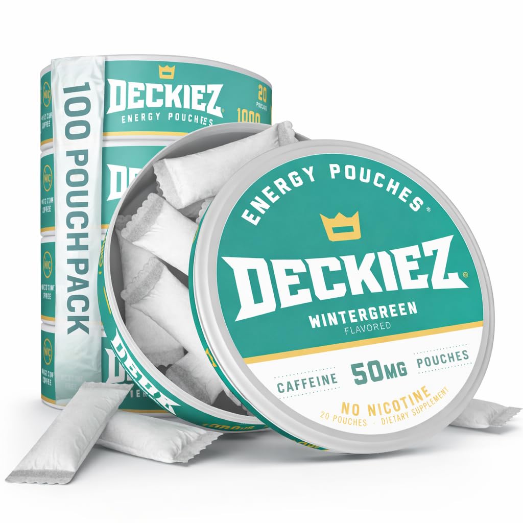 Pochettes Deckiez Energy, 5 Canettes (100 Pochettes), Supplément de caféine sans sucre, Pochettes à café et boissons énergétiques Alternative, Pochettes de caféine 50mg, Saveur vert hiver