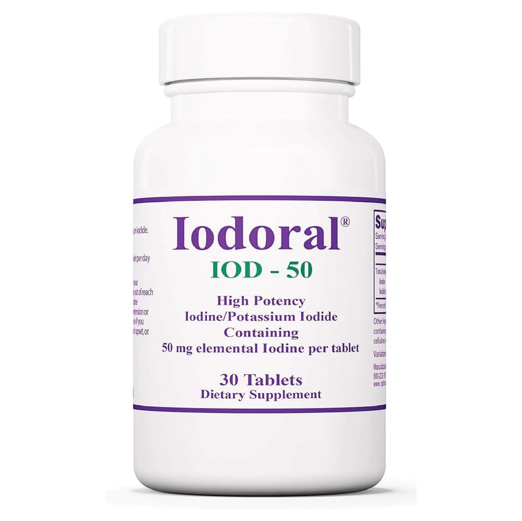 Supplément Iodoral Optimox 50 mg - comprimés d'iodure de potassium, soutien thyroïdien, vitamines quotidiennes et minéraux, solution d'iode de Lugol - 30 Compte.