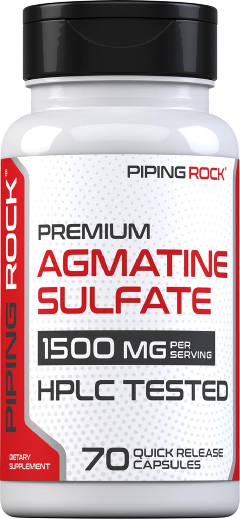 Pipeping Rock Agmatine Sulfate Capsules de 1500mg de 70 Pills de qualité supérieure Supplément de non-OGM, sans gluten