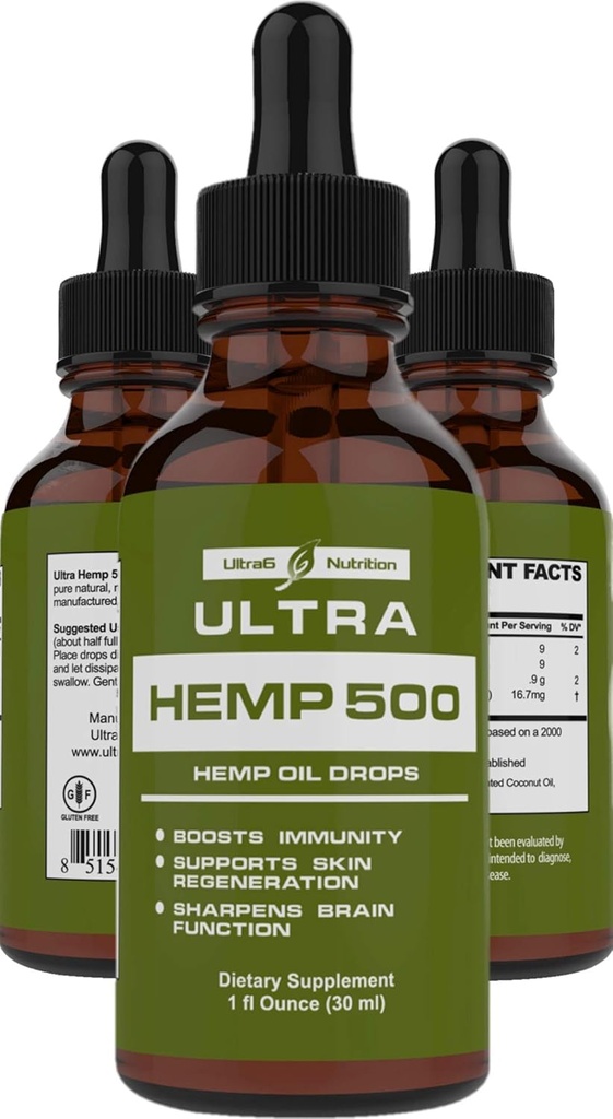 Hemp Oil Extract with Omega 3, 6 & 9 - Natural Hemp Extract Oil Drops (500mg)