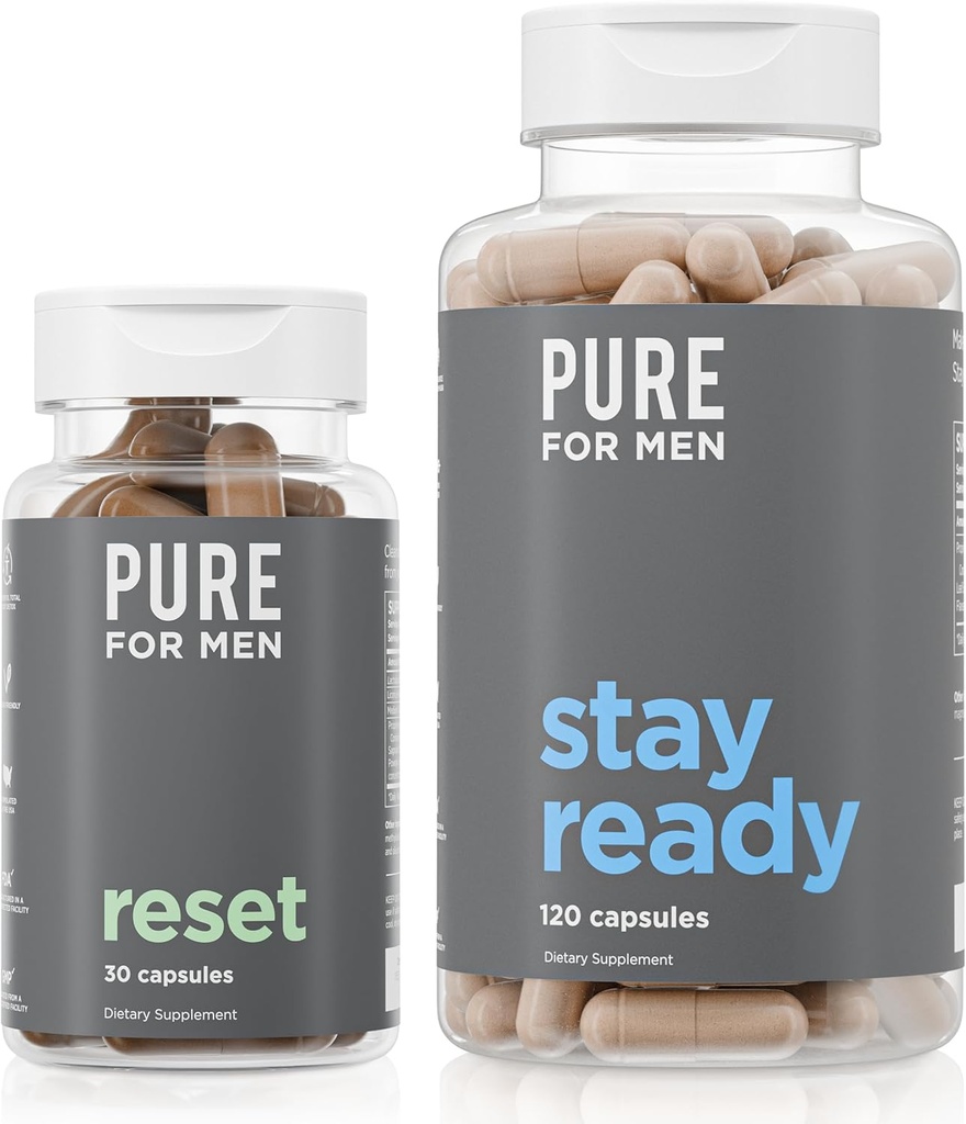 Pure for Men Original Vegan Propreté Supplément de fibre, 120 Capsules et Réinitialiser Supplément de désintoxication, 30 Capsules