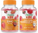 Zinc Lifeable 25mg Enfants + Calcium Magnésium & Zinc Enfants, Gommies Bundle - Grande dégustation, supplément de vitamine, sans gluten, sans OGM, gommy à croquer