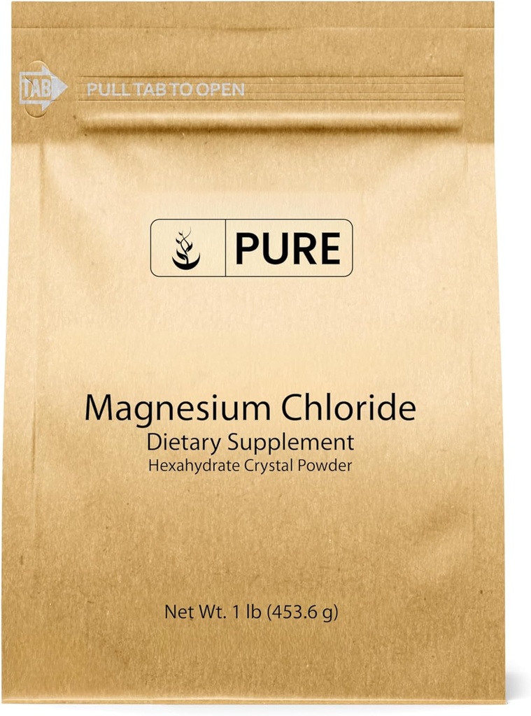 Ingrédients originaux purs Chlorure de magnésium (1 lb), Emballage respectueux de l'environnement, Poudre de cristal, Supplément de magnésium