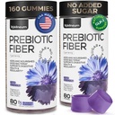 Gommies de fibre prébiotique élevée pour les femmes et les hommes 7G, 160 Pcs (2 Pack) - Support GLP-1 naturel - Fibre FOS de betterave, Magnésium, Inuline, Probiotique - Supplément Gummy pour la santé digestive - Sans sucre