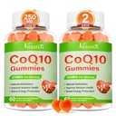 2 Pack CoQ10 Gummies 250 mg, Plus Oméga-3, Magnésium, Vitamine B12 pour l'énergie cellulaire, cerveau et antioxydant, 5X Meilleur supplément Coenzyme d'absorption Q10 - 120 Cts