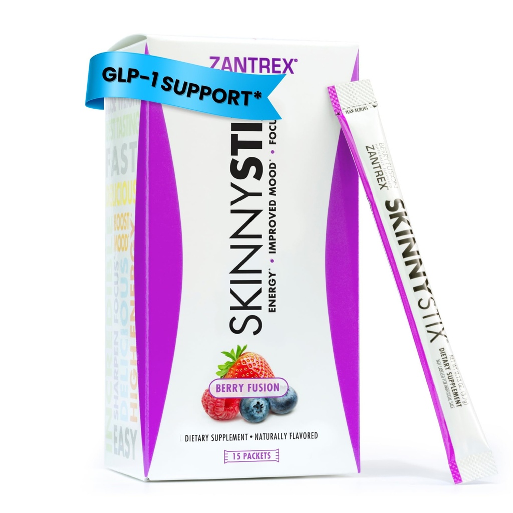 Zantrex SkinnyStix Berry Fusion GLP-1 Support Drink Mix, Energy & Metabolic Support Powder, Appetite Control, 15 Single-Serving Packets