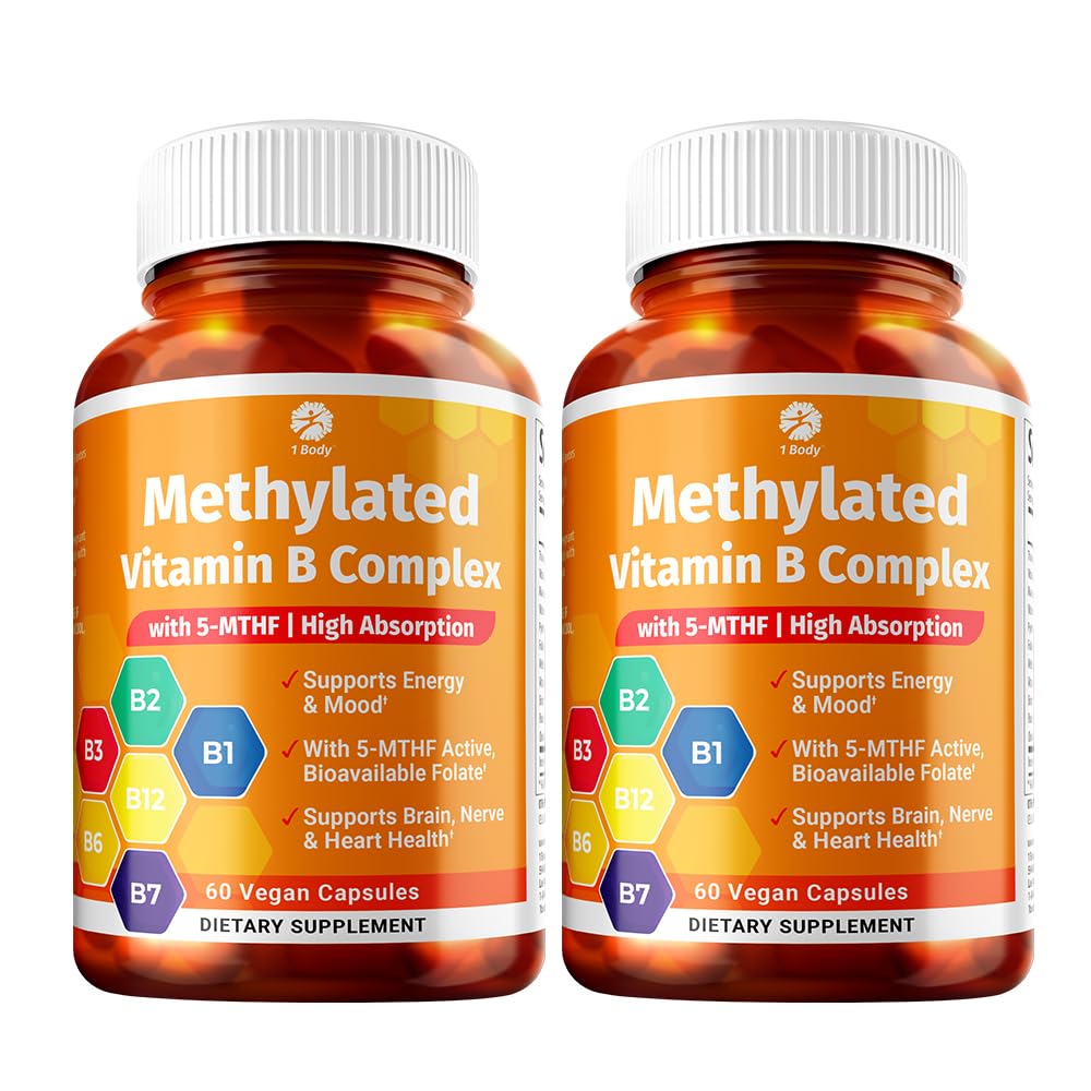 1 Vitamine B Complex Twin Pack – Flate 5-MTHF avec B1, B2, B5, B6, Méthyl B12, Niacine, Biotine – 60 Capsules