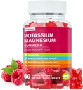 Gommies de magnésium de potassium - Haute absorption Glycinate de magnésium et Citrate de potassium Plus Coenzyme Q10, DHA, D3, Minéral et calcium pour Zzz, Crampes de jambe et Muscle - 60 Gommies de framboise
