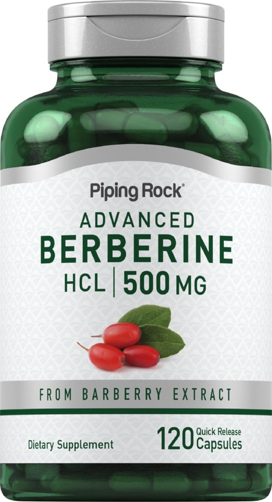 Piping Rock Berberine HCL Supplement: 500mg: 120 Capsules: Extrait de baies sans OGM, sans gluten