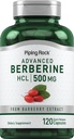 Piping Rock Berberine HCL Supplement: 500mg: 120 Capsules: Extrait de baies sans OGM, sans gluten