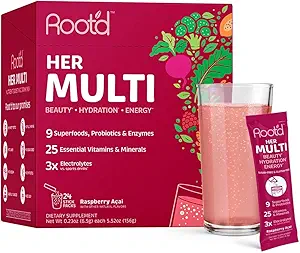 Poudre de multivitamine pour les femmes - 25 vitamines et minéraux avec électrolytes 3X, 9 superaliments biologiques, probiotiques et enzymes, multivitamine et hydratation sans sucre