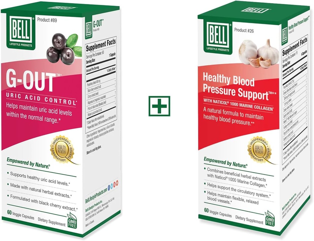 Bell Bundle – Healthy Blood Pressure Support & G-Out Uric Acid Cleanse– 25 Years Around The World, Sold Directly by The Manufacturer