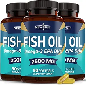 Nouveau supplément d'huile de poisson Omega 3 d'ÂGE - Non OGM - EPA, DHA Acides gras sans gluten (270 softgels (paquet de 3))