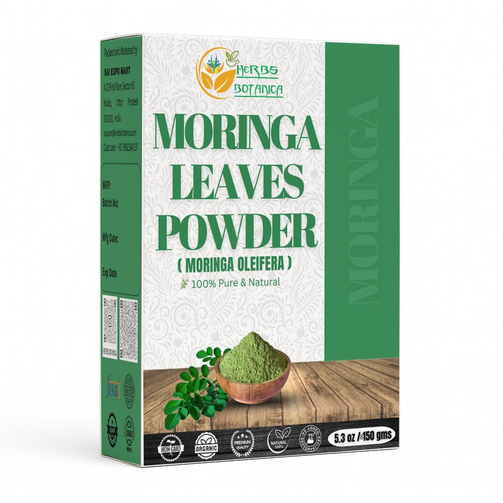 Herbes Botanica Moringa Feuille de poudre Feuilles oléifères Pure Poudre indienne Premium Naturelle fraîche boisson matinale Vitamines et vitamines immunes Superfoods 5.3oz Boîte