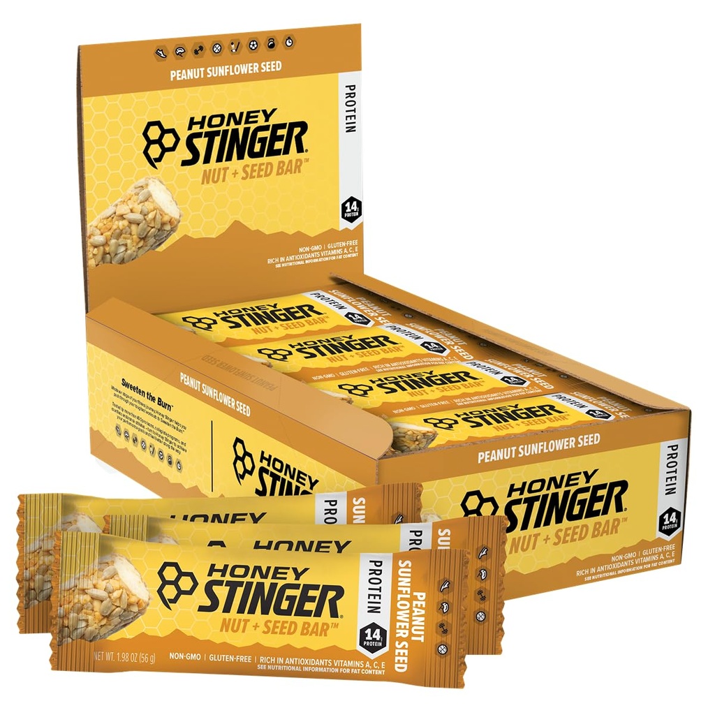 Miel Stinger Nut + Seed Bar, Tournesol d'arachide, Protein Packed Food for Exercise, Endurance, Performance and Recovery, Sports Nutrition Snack Bar pour la maison et le gym, Après entraînement, Boîte de 12
