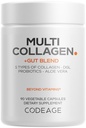 Codeage Multi Collagène + Supplément de mélange de Gut - Probiotiques digestifs, DGL Licorice, Aloe Vera, Feuille de menthe poivrée biologique, Elm slippery - Pilules de collagène bovin hydrolysée - Non-OGM - 90 capsules
