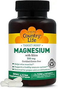 Magnésium Cible-Mins avec Silica 300mg, 60 Capsules Vegan, certifié sans gluten, certifié végétalien