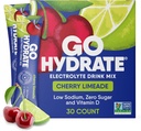 GoHydrate à faible teneur en sodium Electrolytes Poudre Packets Sans sucre - Hydratation instantanée Mélange quotidien - Zéro mélange d'eau de sucre Flaveur simple avec vitamine D - (Cherry Limeade, 30 paquets)