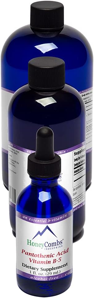 HoneyCombs Vitamine B5 supplément d'acide pantothénique gouttes liquides - Vitamine B5 à haute puissance pour les hommes et les femmes - Maintenir des hormones saines, système immunitaire, cheveux, peau, ongles - Vitamines liquides véganes (8 Fl oz)