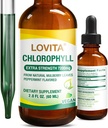 Lovita Chlorophylle gouttes liquides, haute puissance 120 mg/mL, 7 200 mg par bouteille, Booster d'énergie naturelle et soutien immunitaire, Déodorant interne, santé de la peau, végétalien et non-OGM, saveur de menthe, 60 portions 2 Oz